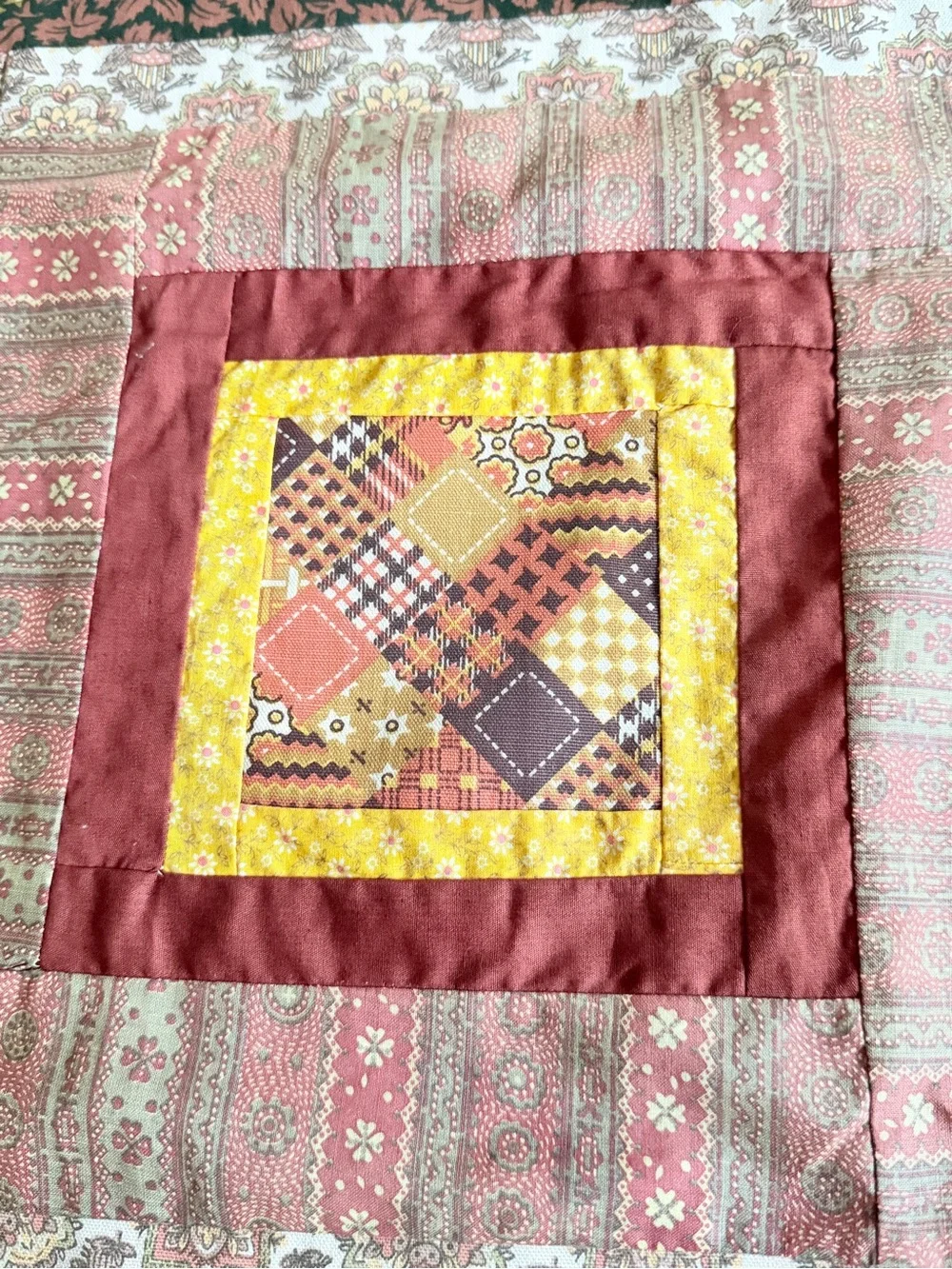 Vintage Handmade Patchwork Quilt Top Log Cabin Unfinished Craft Tablecloth 55x70